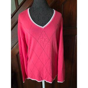 Tommy Hilfiger Pink V-Neck Argyle Sweater Womens M Cotton